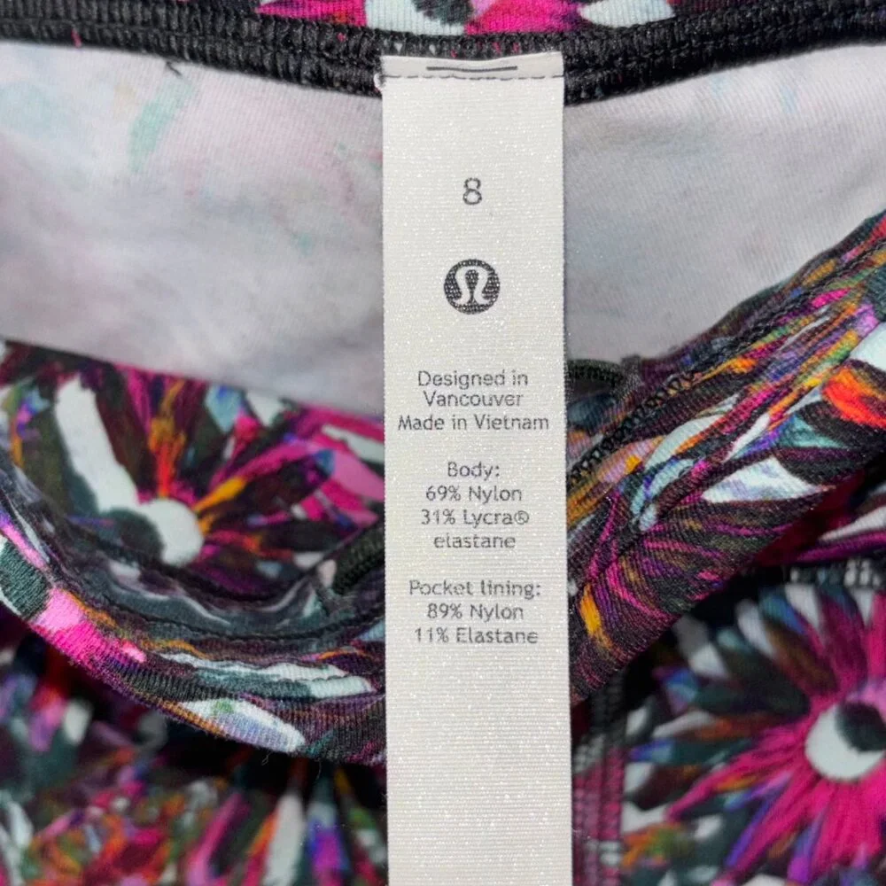Lululemon High Rise Base Pace Tight Brushed Leggings in Floral Electric Size 8